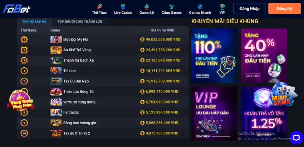 Trò chơi nổ hũ (slots) tại 11bet info với giải thưởng jackpot lớn